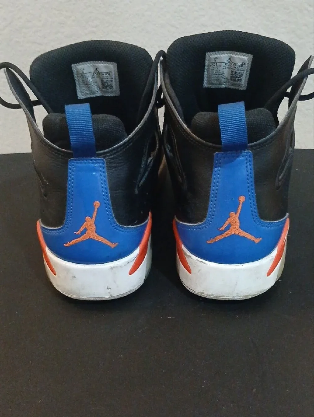 Jordan Men's Black and Blue High-Top Sneakers with Orange Jumpman
